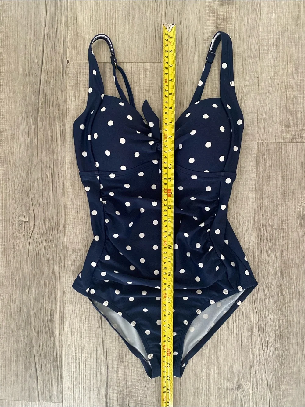 Kona Sol Shirred Tie Front Polka Dot One Piece Swimsuit Navy White Retro - Sz S